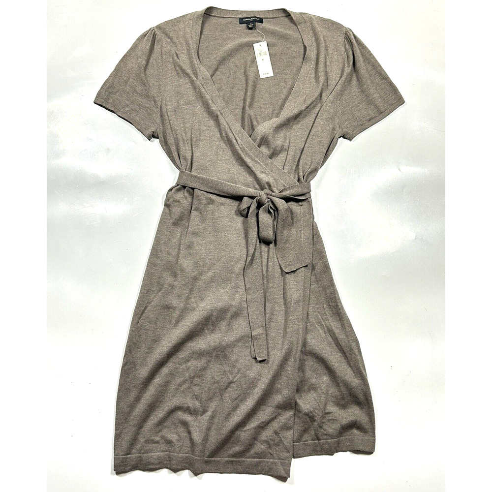 Banana Republic NEW Dress Faux Wrap Size XL Gray Taupe Short Sleeve Women NWT